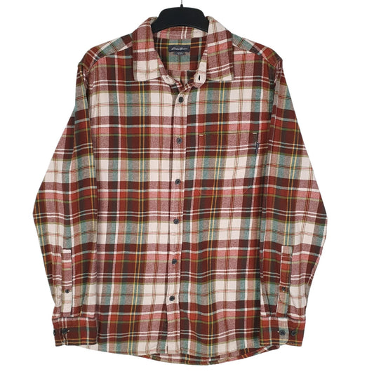 Mens Red Eddie Bauer Flannel Long Sleeve Shirt