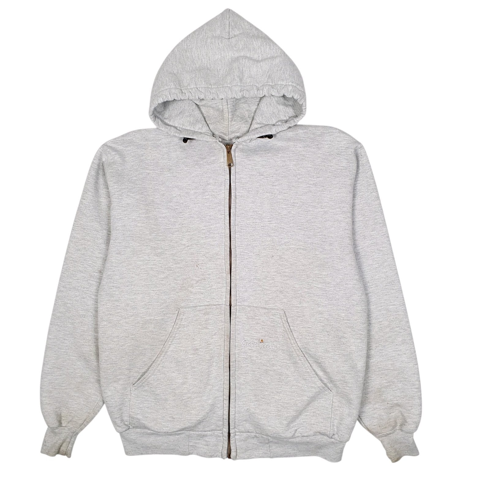 Mens Grey Carhartt Hoodie Vintage 00s Full Zip Jumper