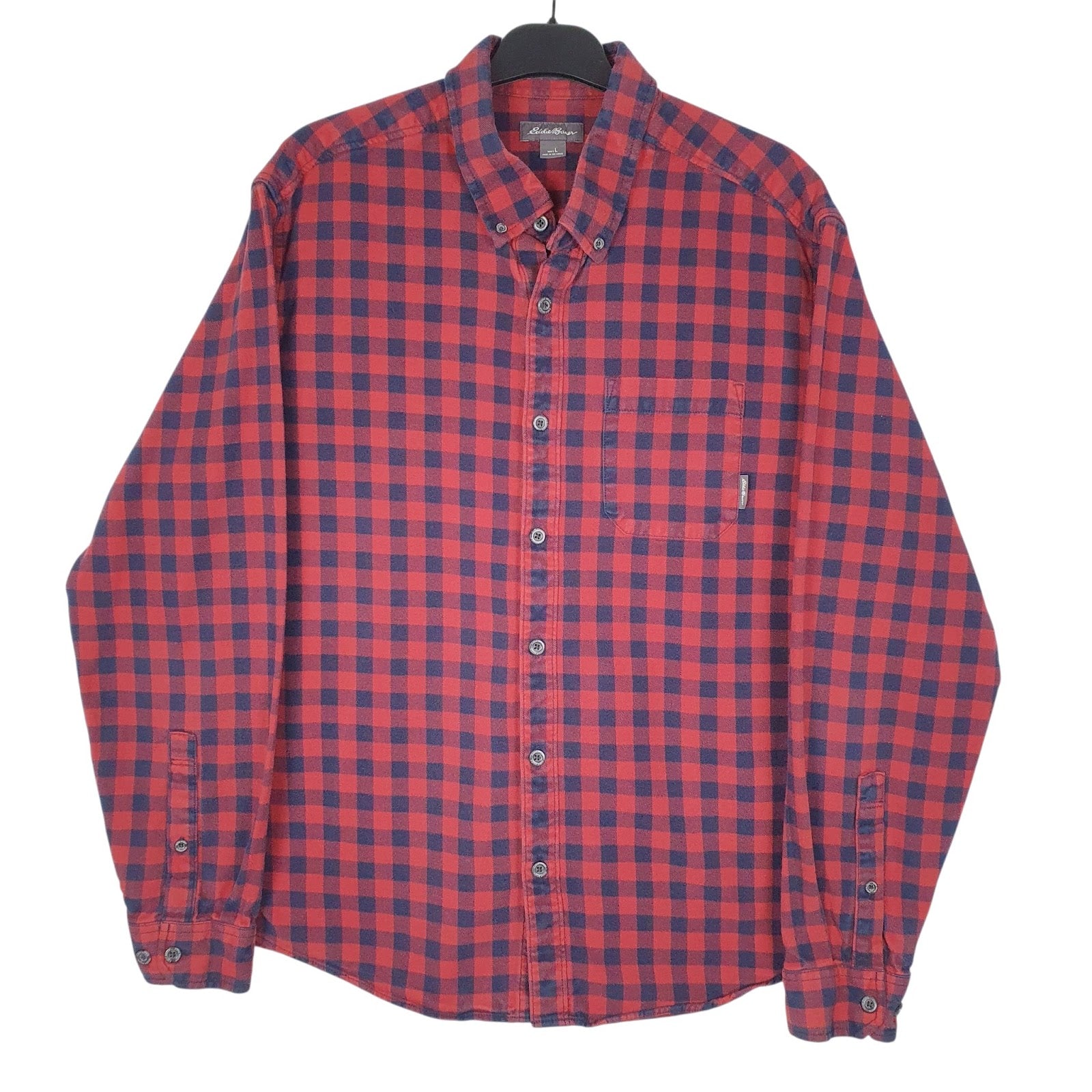 Mens Red Eddie Bauer Flannel Long Sleeve Shirt