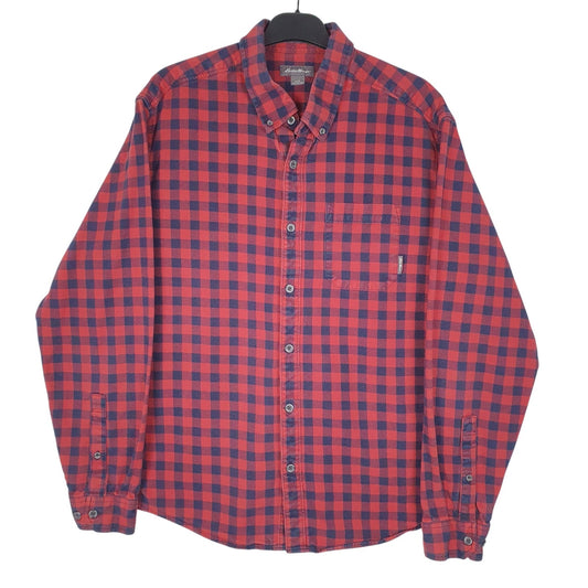 Mens Red Eddie Bauer Flannel Long Sleeve Shirt