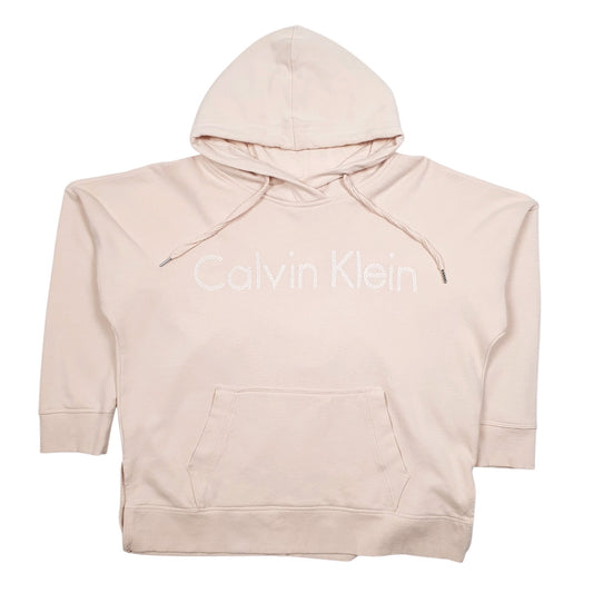 Womens Pink Calvin Klein Oversized Spellout Hoodie Jumper