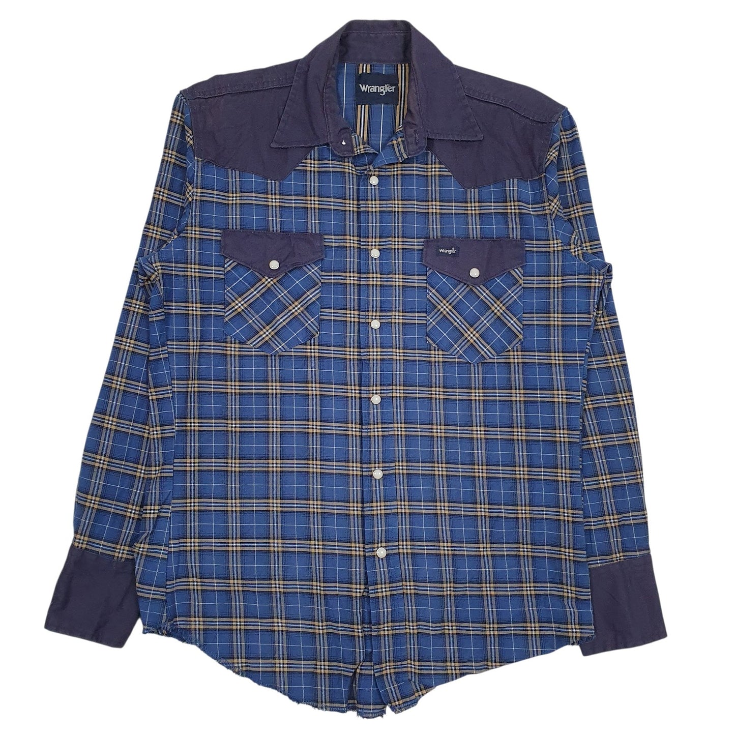 Mens Blue Wrangler Pearl Snap Workwear Long Sleeve Shirt