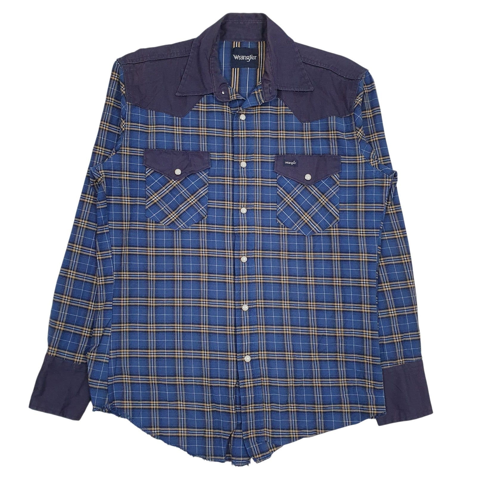 Mens Blue Wrangler Pearl Snap Workwear Long Sleeve Shirt