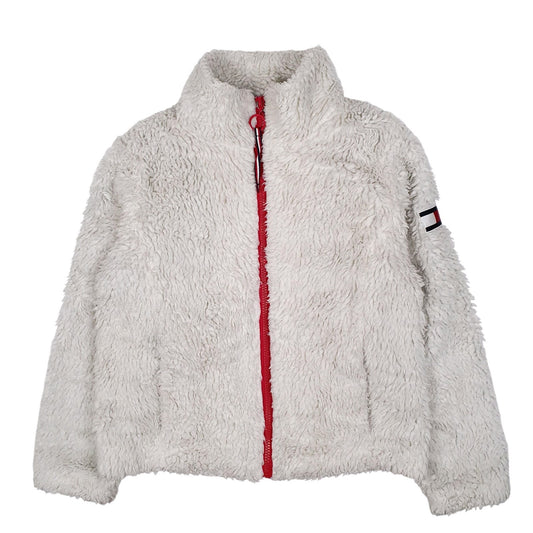 Womens White Tommy Hilfiger Sherpa Fleece Fluffy Hoodie Coat