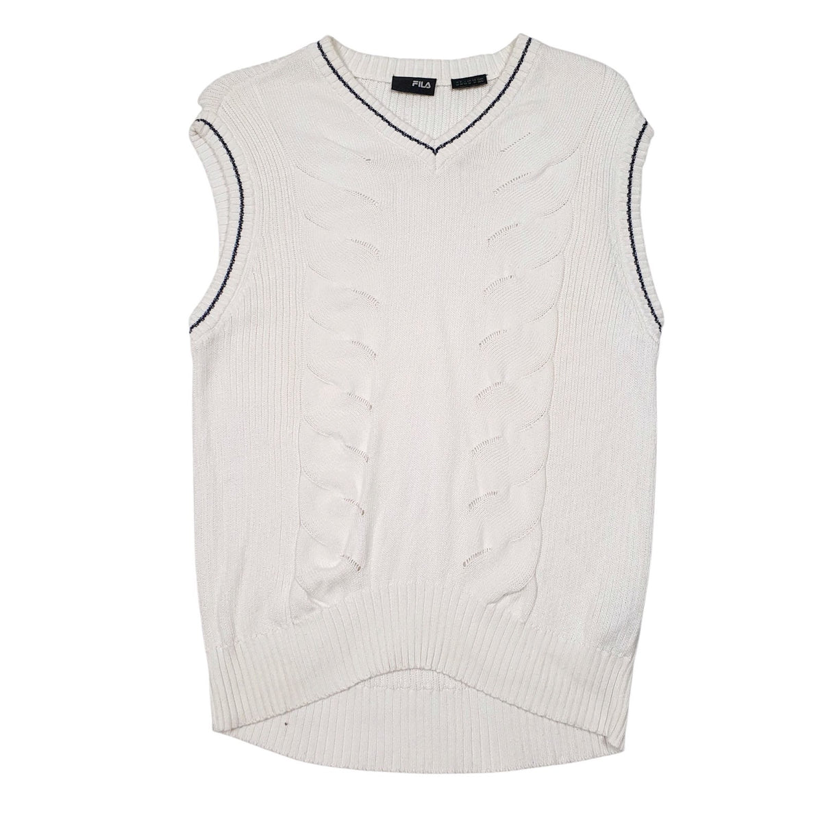 Womens White Fila Knit Vest Jumper