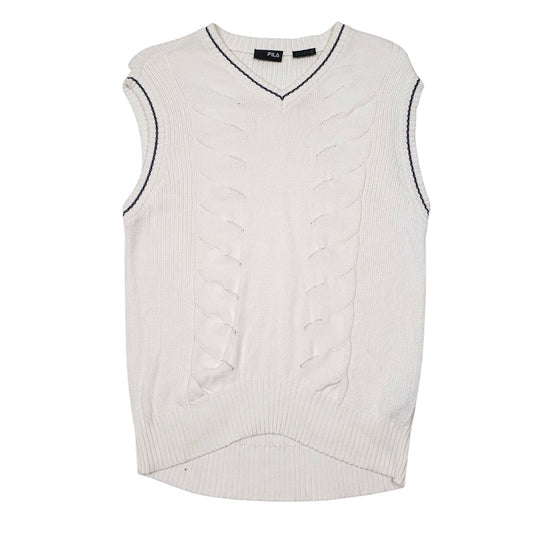 Womens White Fila Knit Vest Jumper