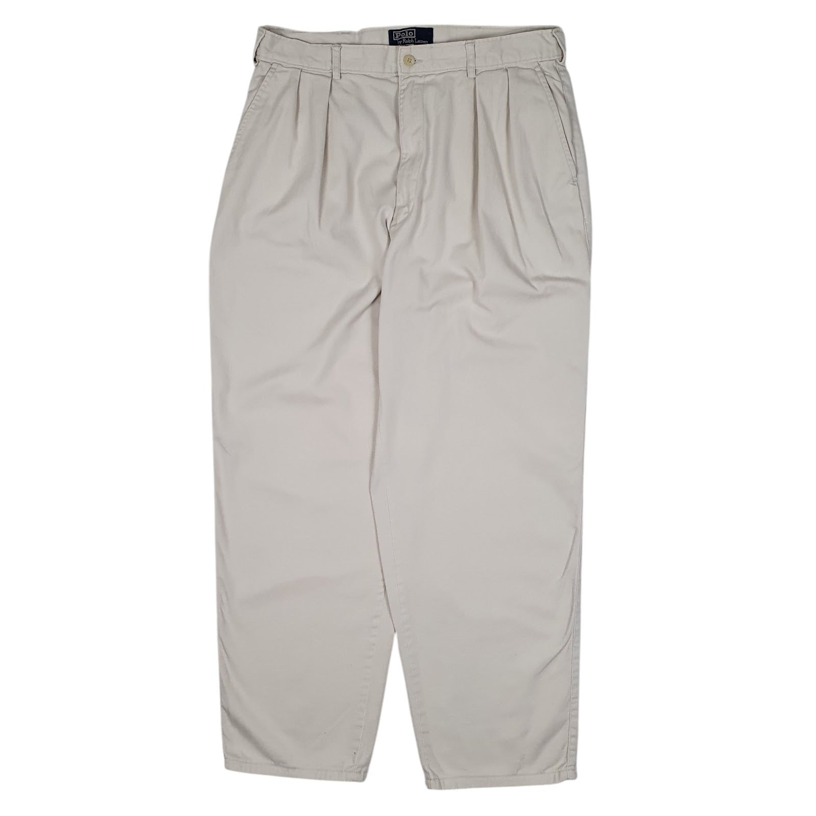 Mens Cream Polo Ralph Lauren Double Pleated Vintage 1980s 90s Chino Trousers