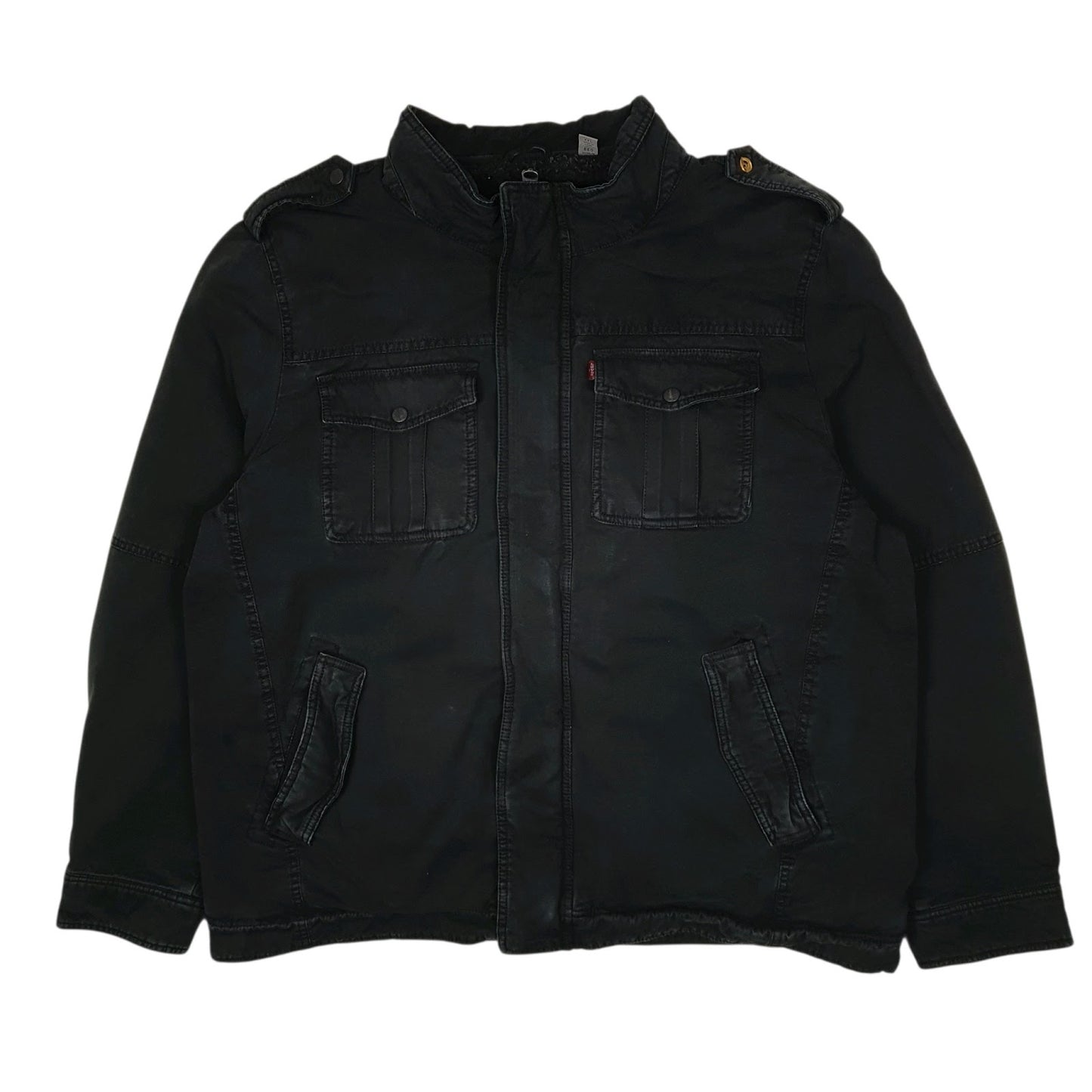 Mens Black Levis Military Bomber Windbreaker Sherpa Lined  Coat