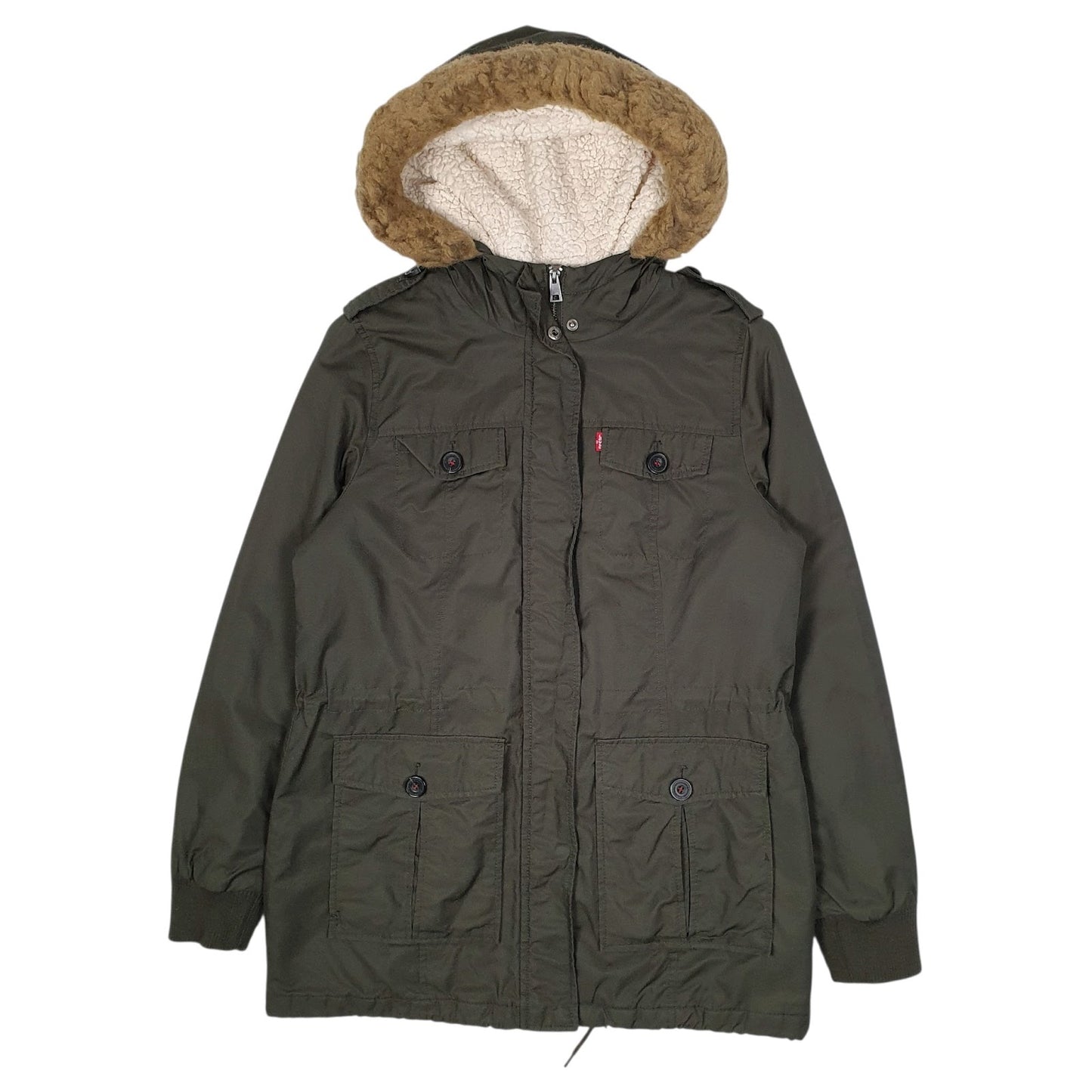 Mens Green Levis Military Sherpa Lined  Coat