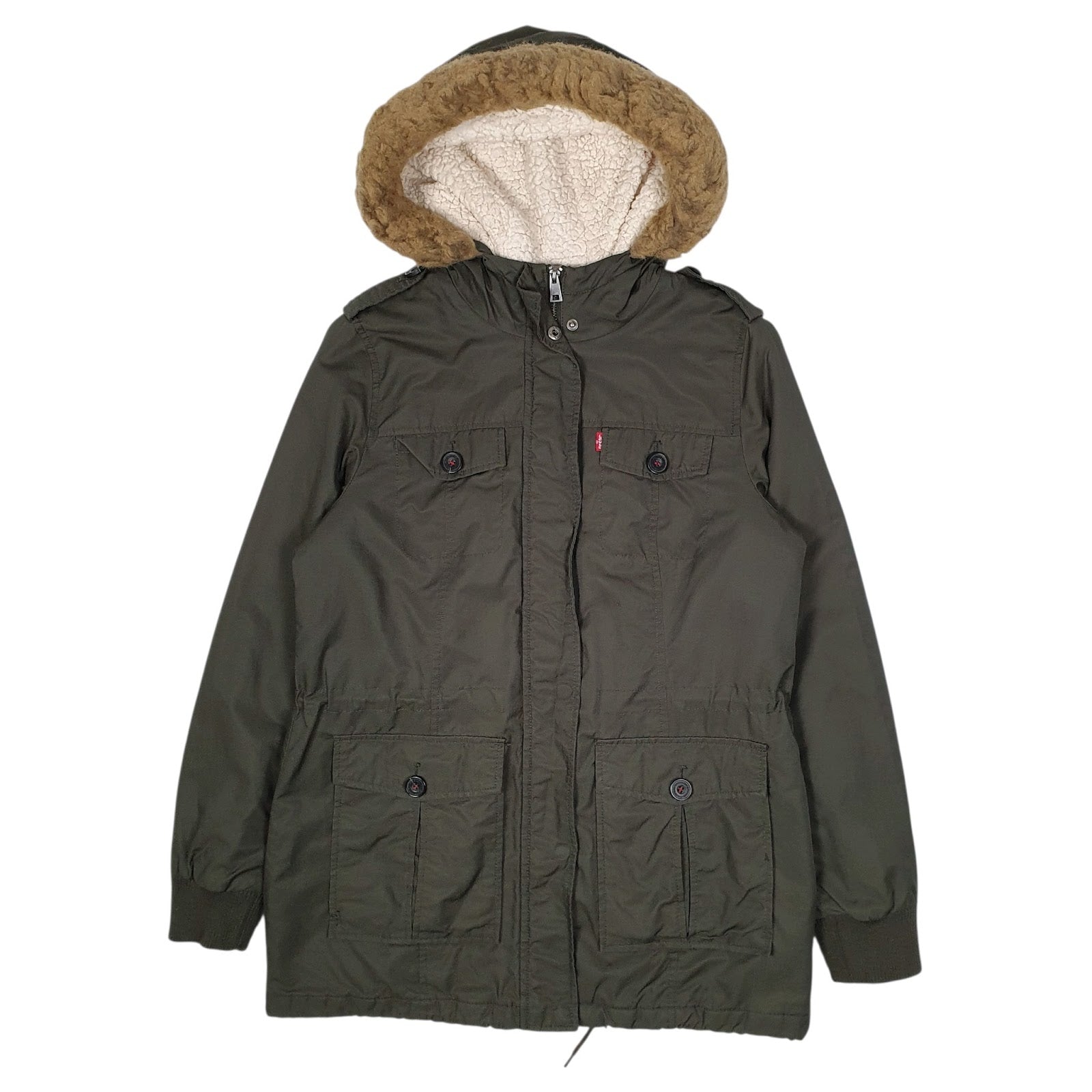 Mens Green Levis Military Sherpa Lined  Coat