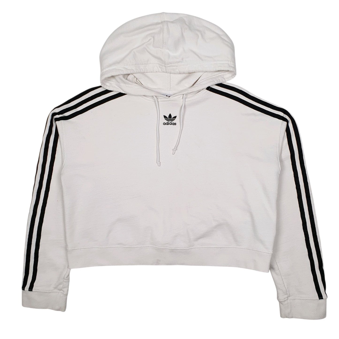 Womens White Adidas Crop Top Hoodie Jumper