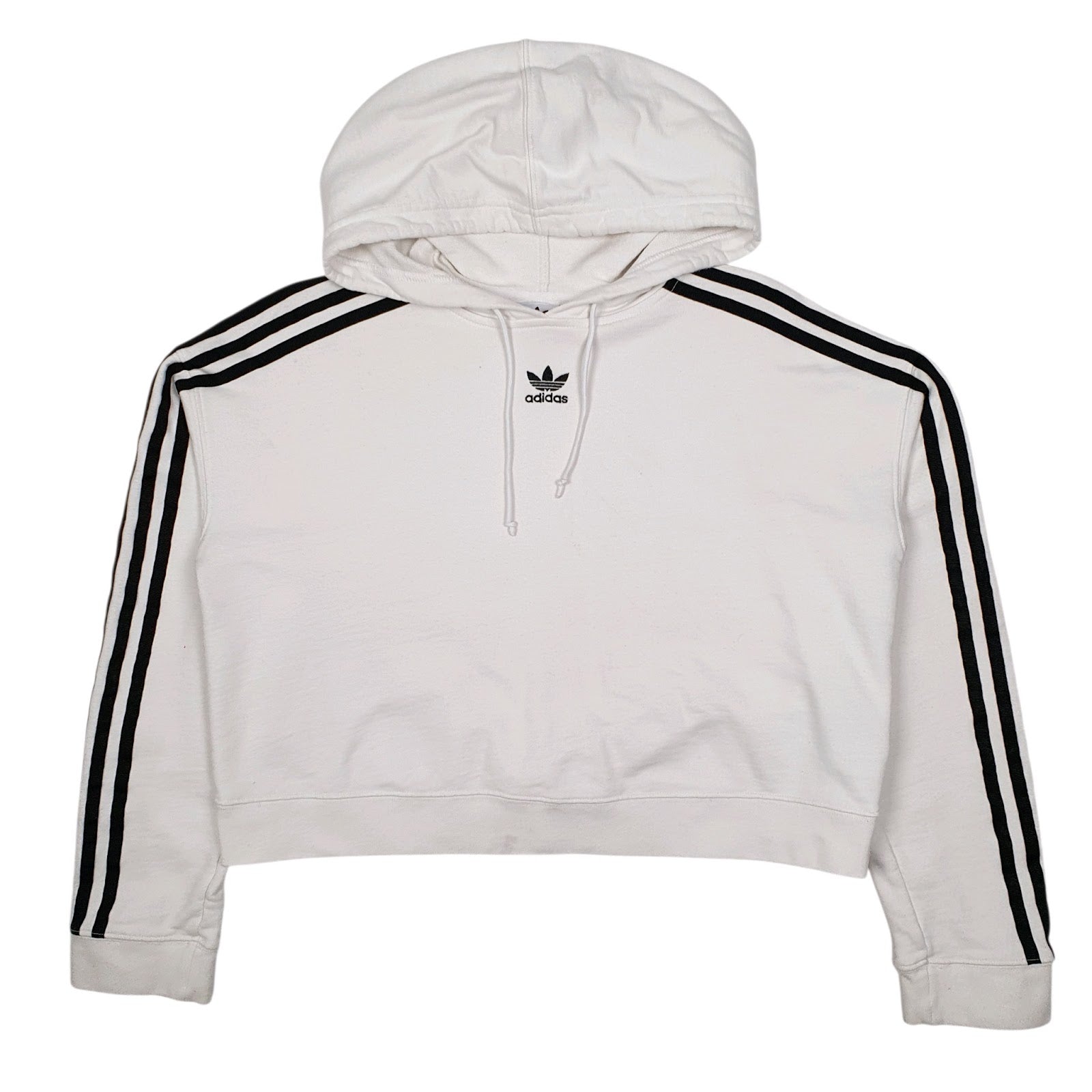 Womens White Adidas Crop Top Hoodie Jumper
