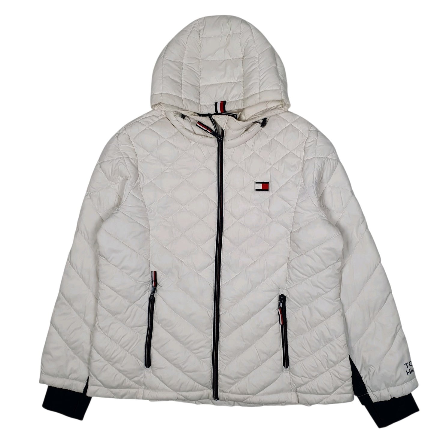 Womens White Tommy Hilfiger Quilted Hoodie Coat