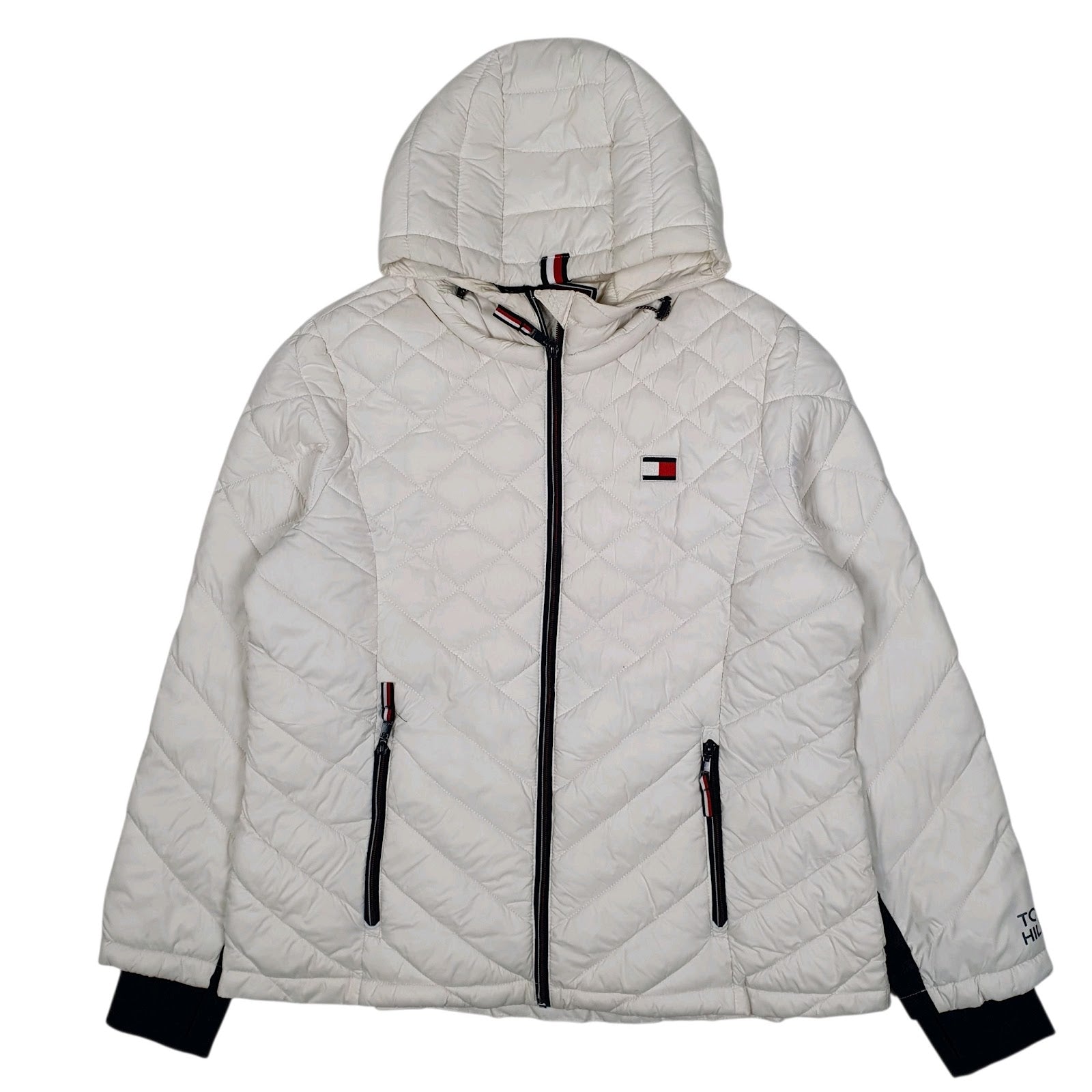 Womens White Tommy Hilfiger Quilted Hoodie Coat
