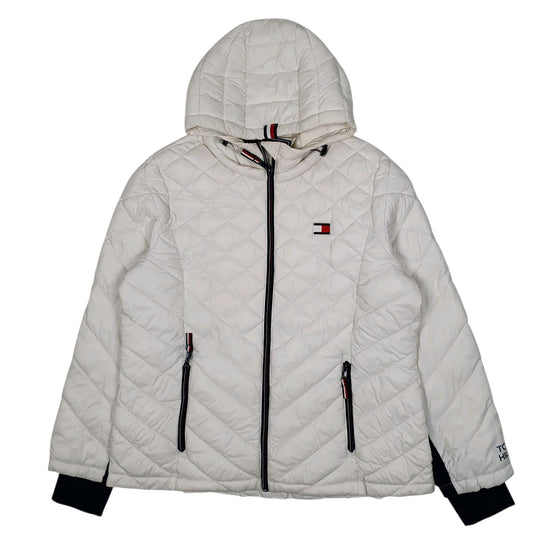 Womens White Tommy Hilfiger Quilted Hoodie Coat