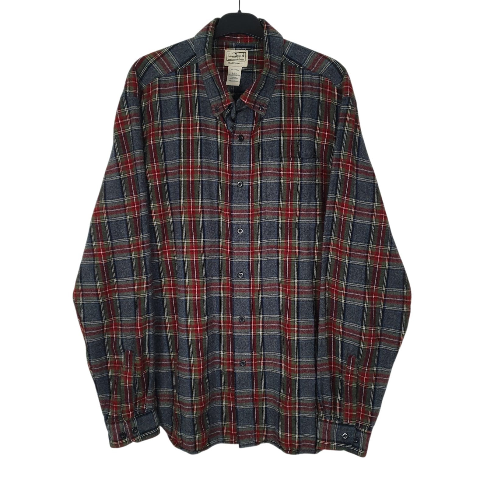 Mens Grey L.L.Bean Scotch Plaid Flannel Long Sleeve Shirt