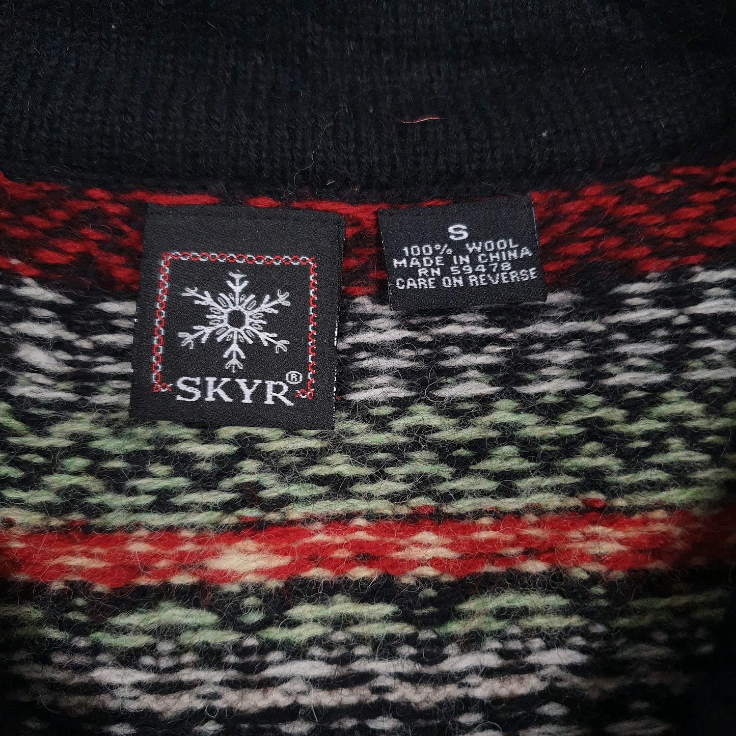 Womens Red Skyr Vintage Nordic Pattern Quarter Zip Jumper