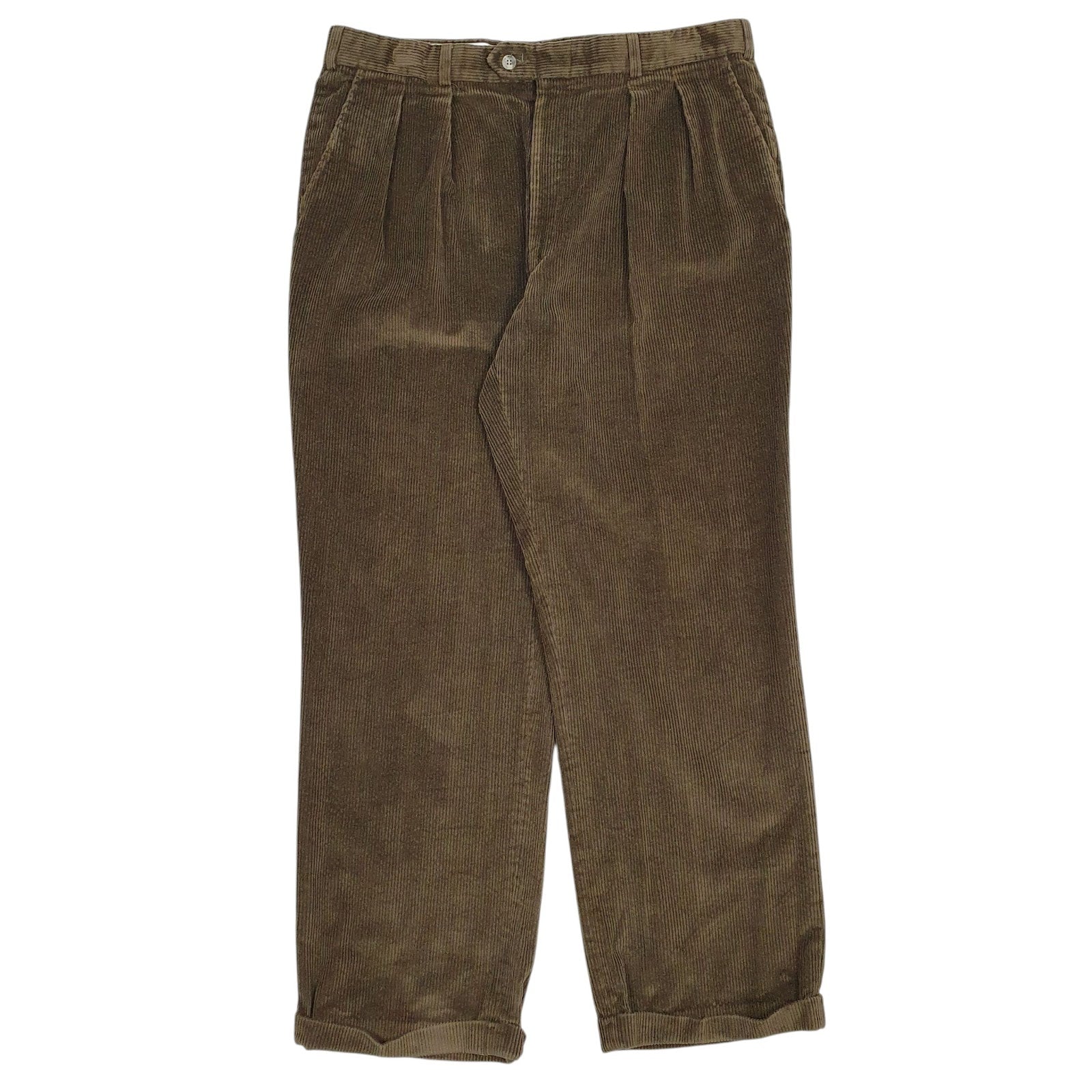 Mens Green L.L. Bean Pleated Vintage 90s Made In USA Corduroy Trousers