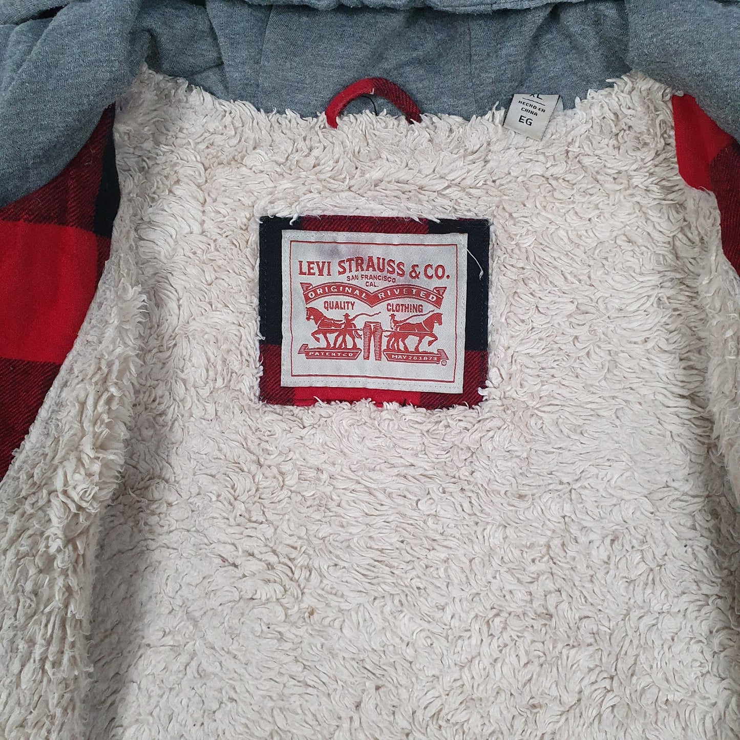 Mens Red Levis Sherpa Lined Windbreaker Hoodie  Coat