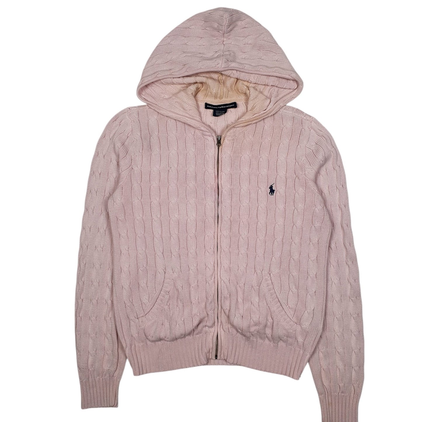 Womens Pink Polo Ralph Lauren Sport Cable Knit Hoodie Full Zip Jumper
