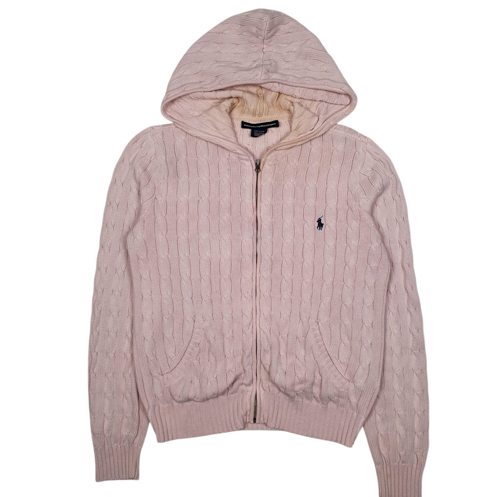 Womens Pink Polo Ralph Lauren Sport Cable Knit Hoodie Full Zip Jumper