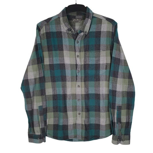 Mens Green Eddie Bauer Heavyweight Plaid Flannel Long Sleeve Shirt