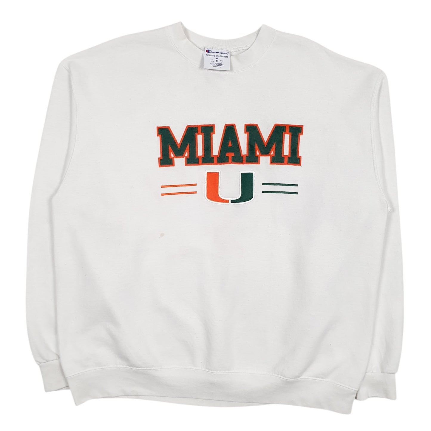 Mens White Champion Miami Hurricanes Crewneck Jumper