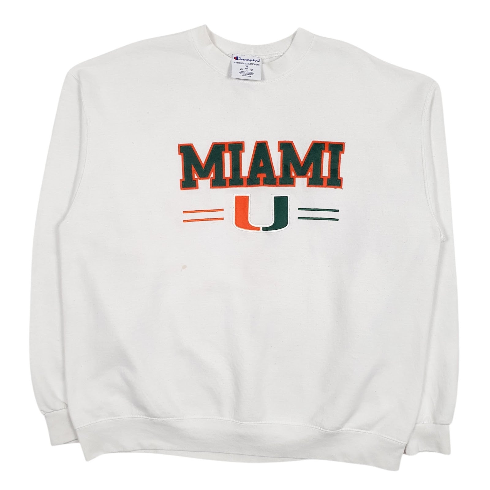 Mens White Champion Miami Hurricanes Crewneck Jumper