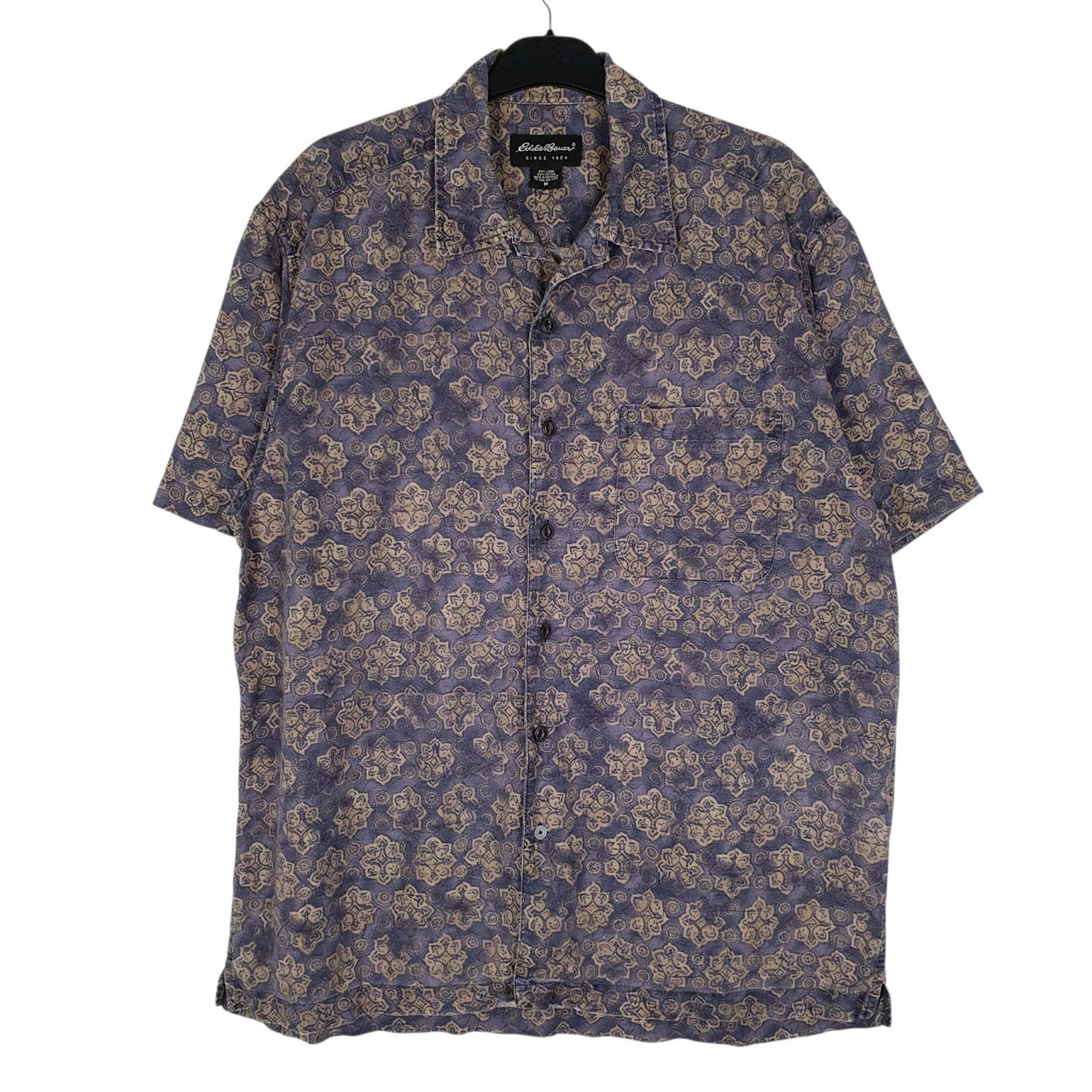 Mens Purple Eddie Bauer Vintage 00s Paisley Short Sleeve Shirt