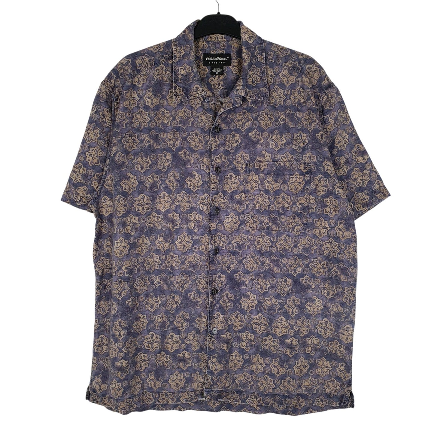 Mens Purple Eddie Bauer Vintage 00s Paisley Short Sleeve Shirt