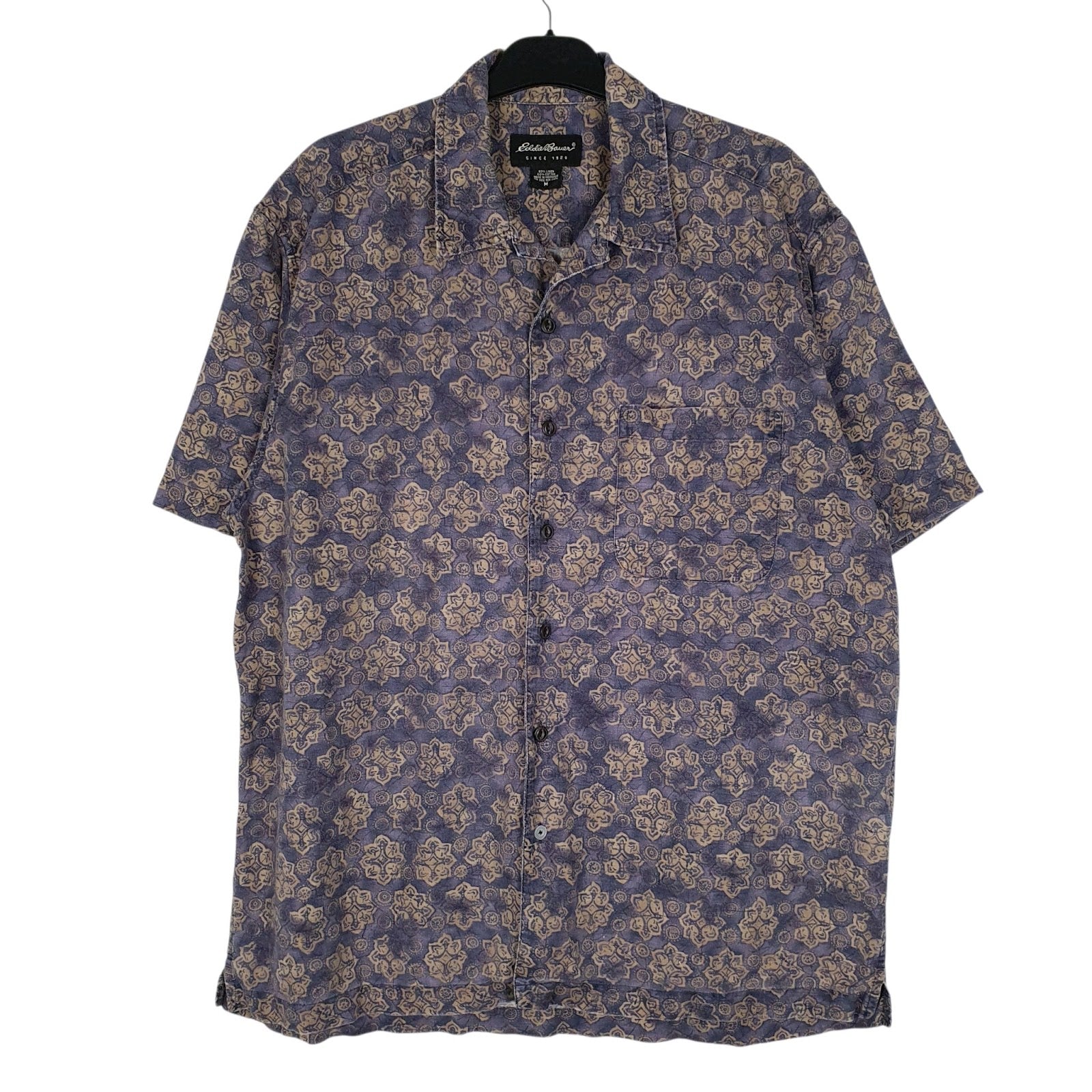Mens Purple Eddie Bauer Vintage 00s Paisley Short Sleeve Shirt
