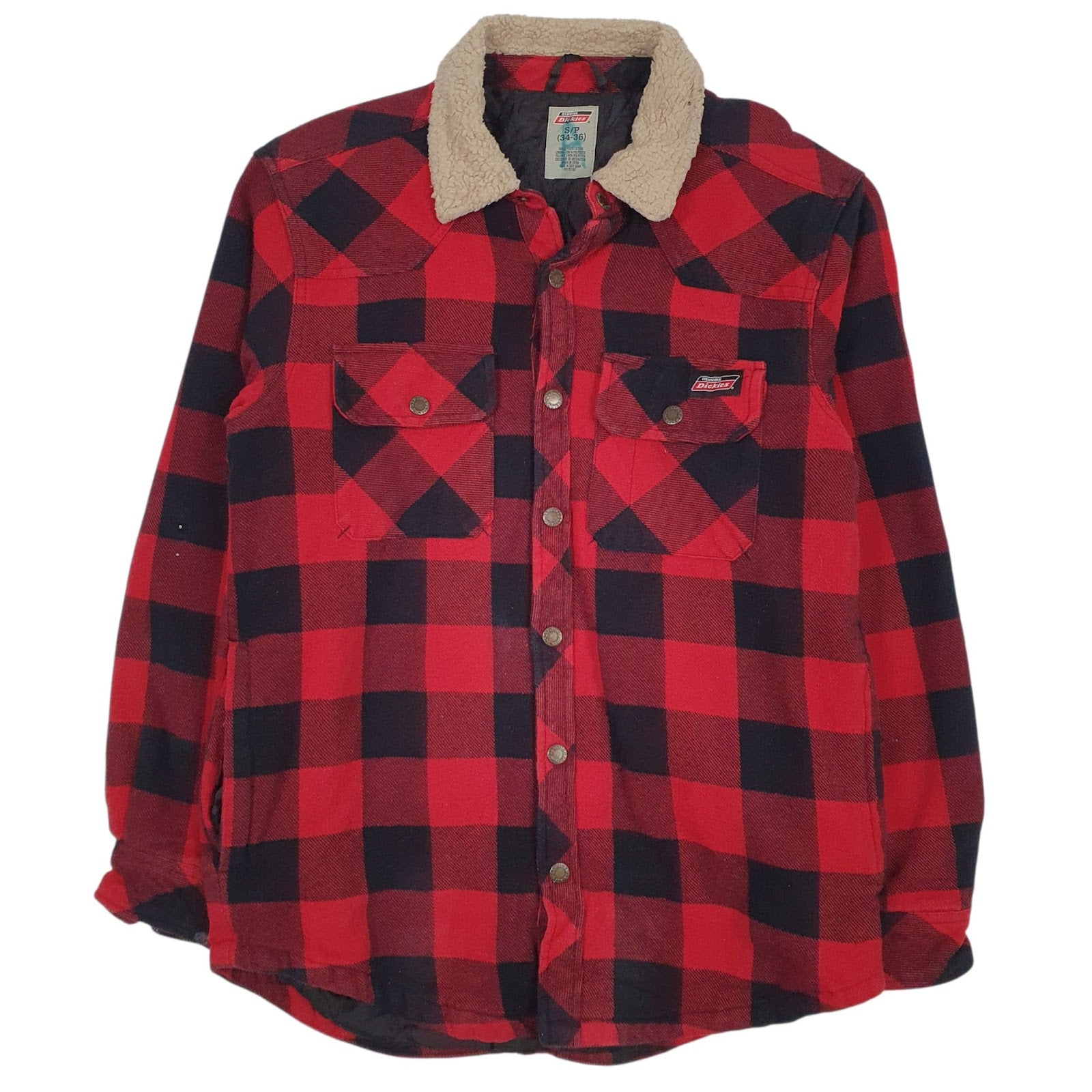 Mens Red Dickies Flannel Padded Hoodie Coat