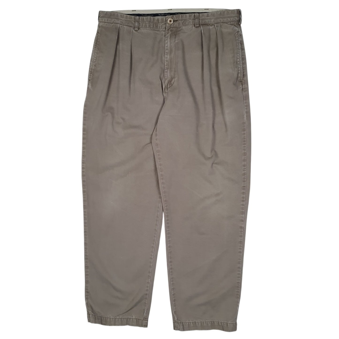 Mens Grey Polo Ralph Lauren Andrew Pant Vintage 90s Pleated Chino Trousers