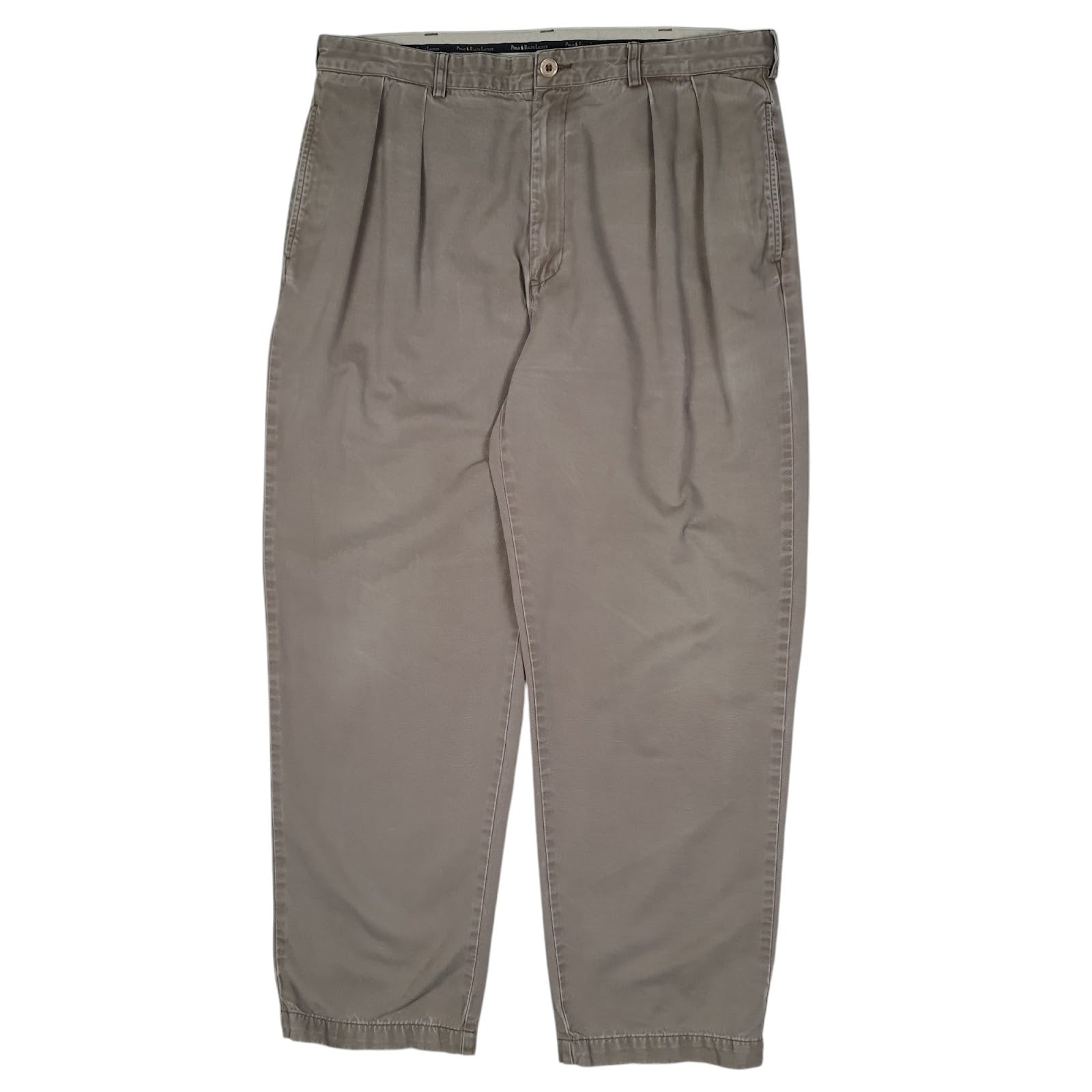 Mens Grey Polo Ralph Lauren Andrew Pant Vintage 90s Pleated Chino Trousers