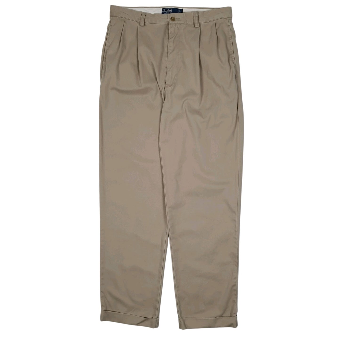 Mens Beige Polo Ralph Lauren Hammond Pant Double Pleated Vintage 90s Chino Trousers