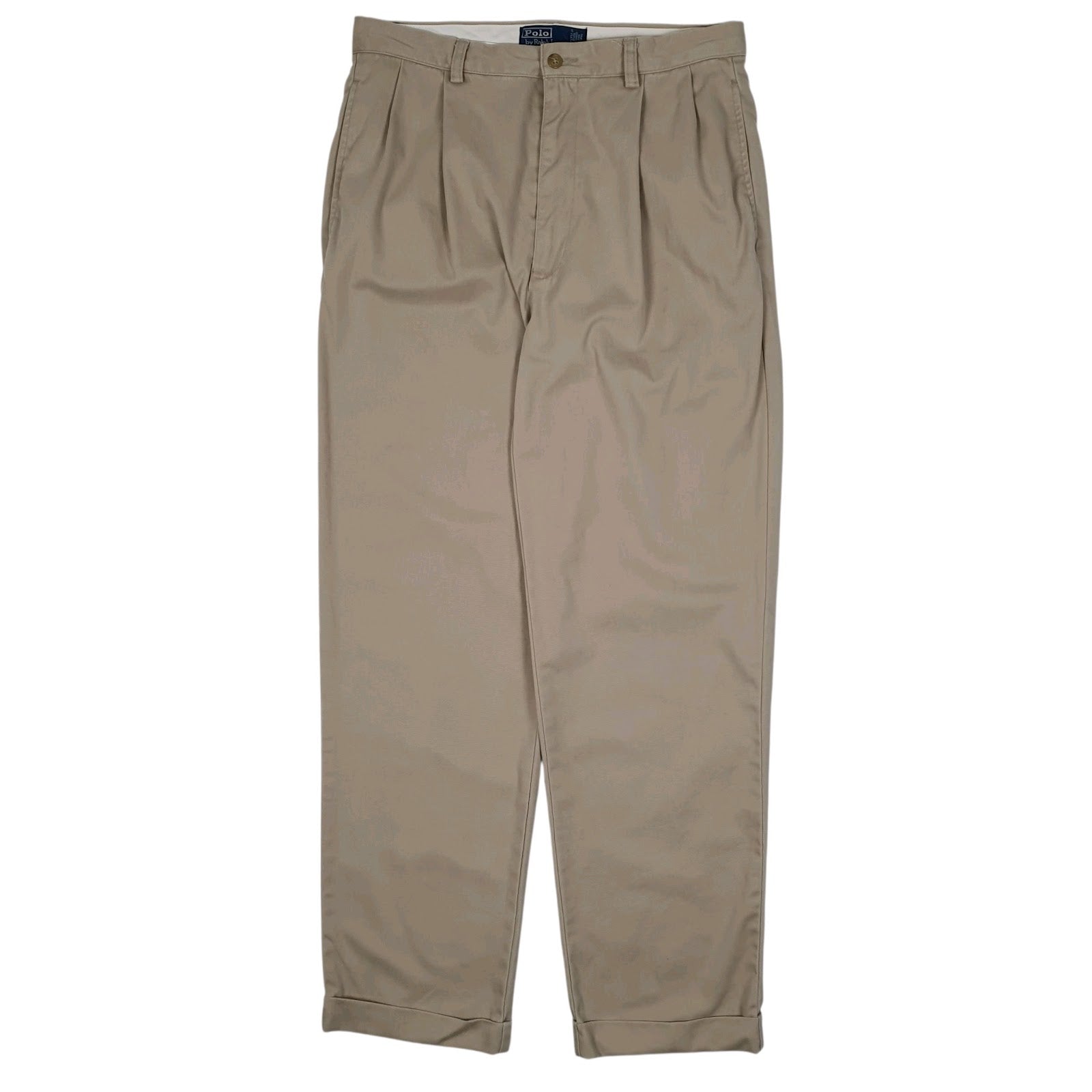 Mens Beige Polo Ralph Lauren Hammond Pant Double Pleated Vintage 90s Chino Trousers