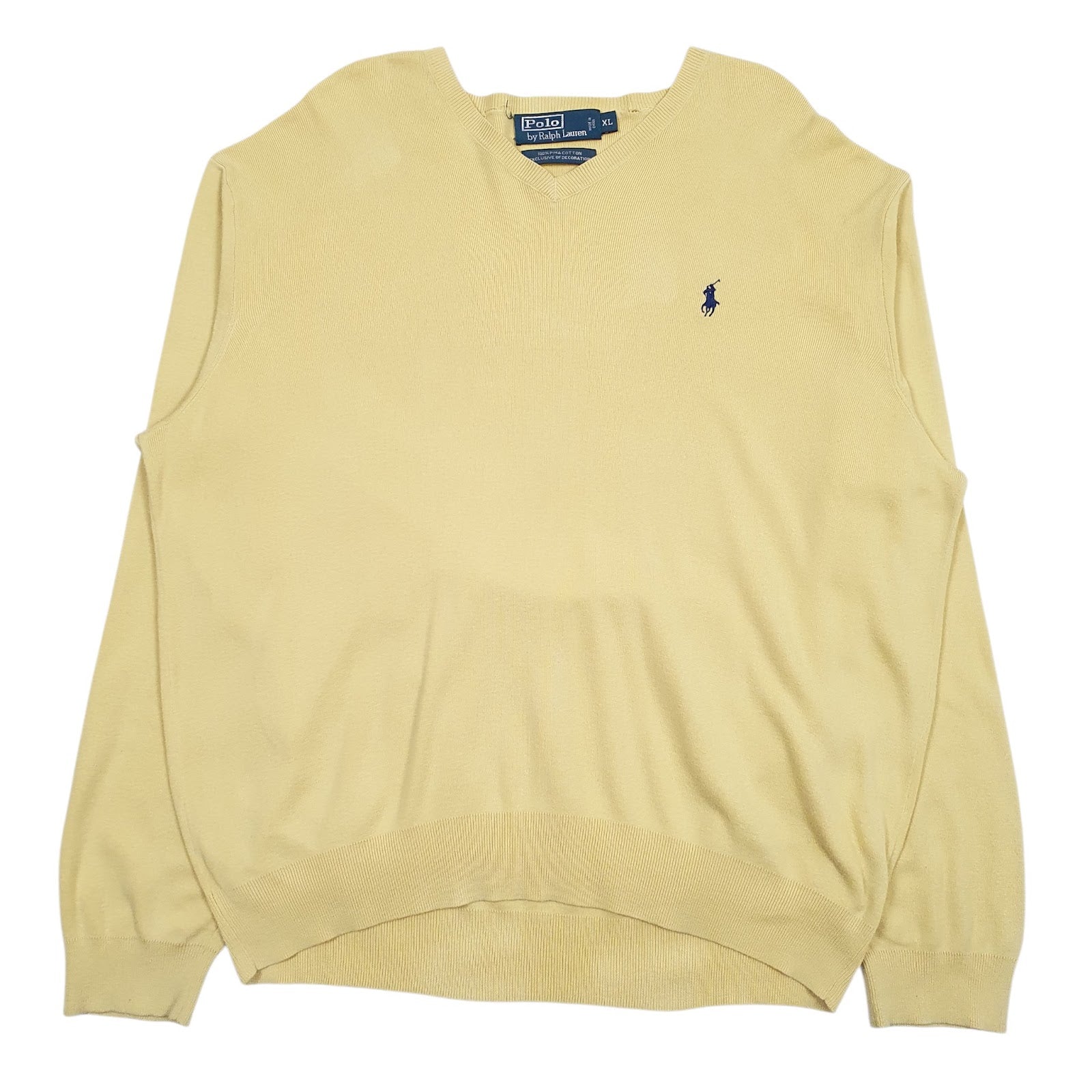 Mens Yellow Polo Ralph Lauren Pima V Neck Jumper