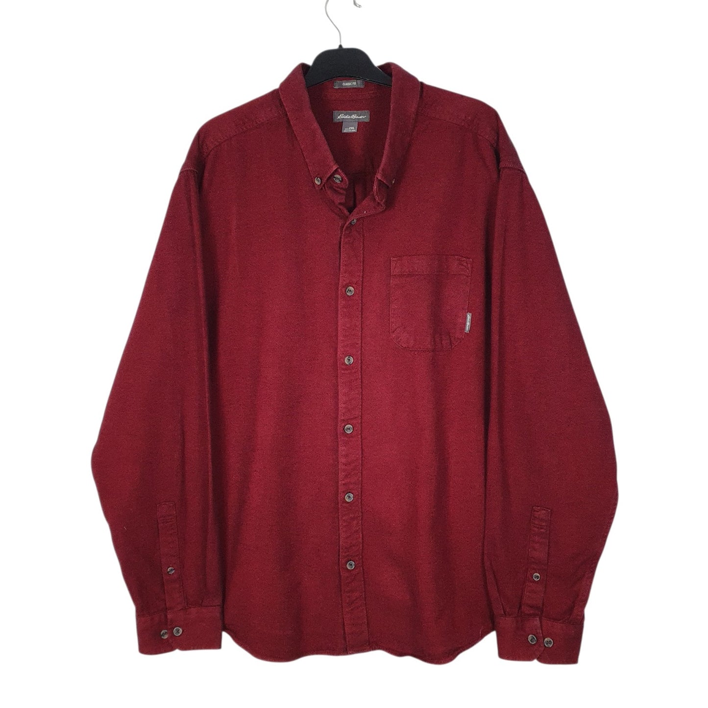 Mens Red Eddie Bauer Thick Flannel Herringbone Long Sleeve Shirt