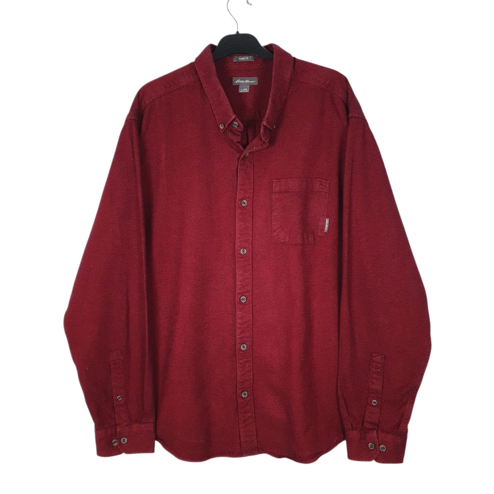 Mens Red Eddie Bauer Thick Flannel Herringbone Long Sleeve Shirt
