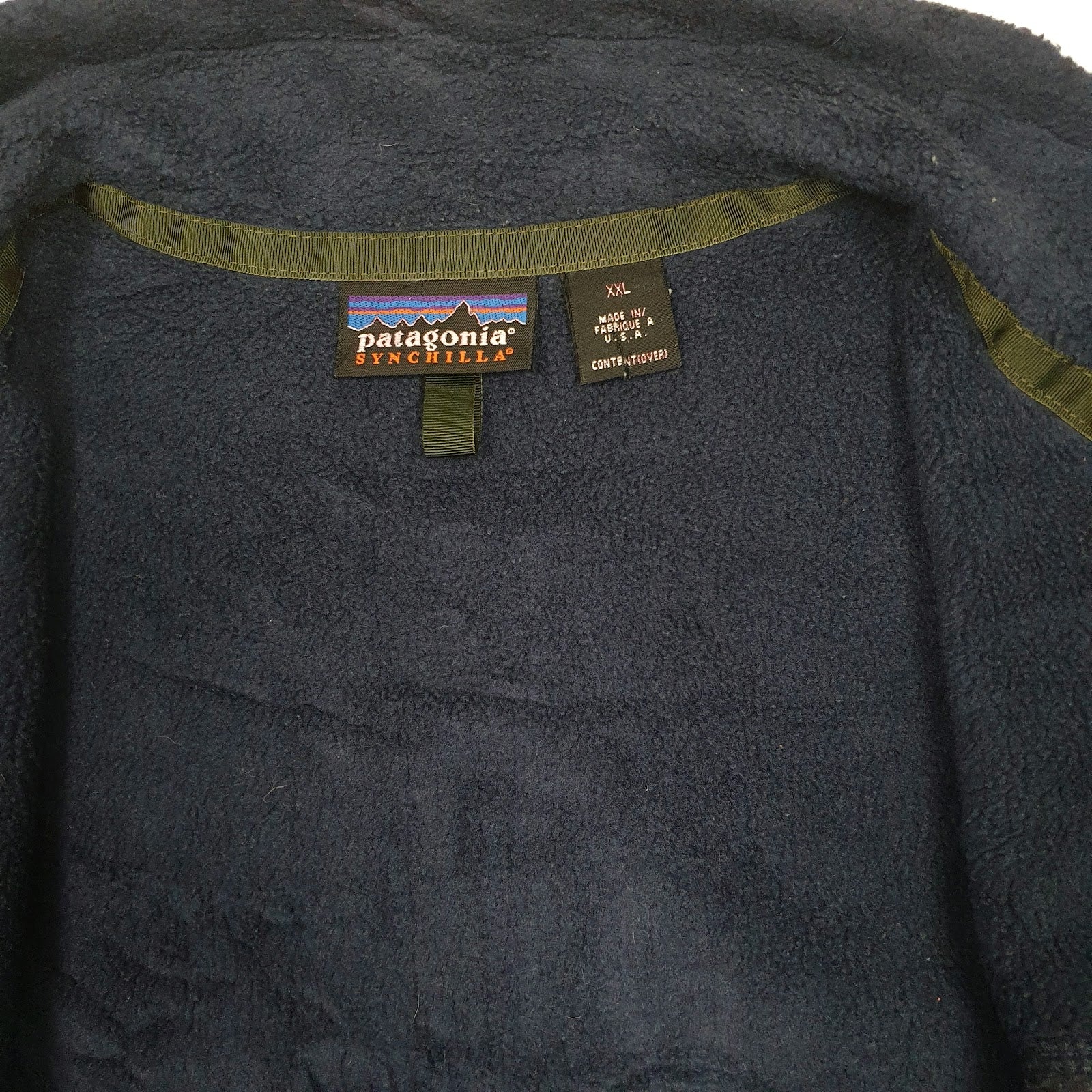 Mens Navy Patagonia Synchilla Vintage 90s Made In USA Full Zip Jumper
