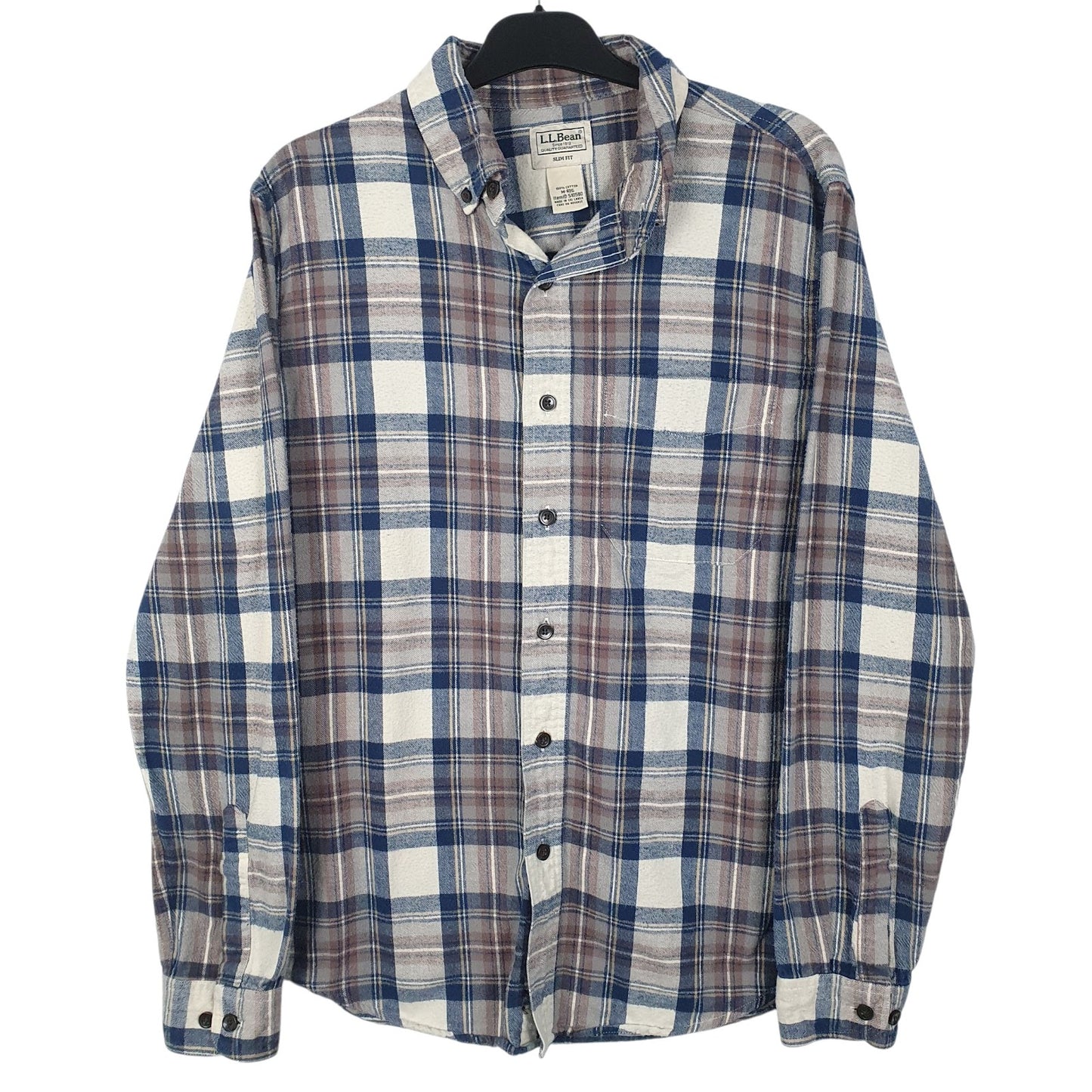 Mens Grey L.L.Bean Flannel Long Sleeve Shirt