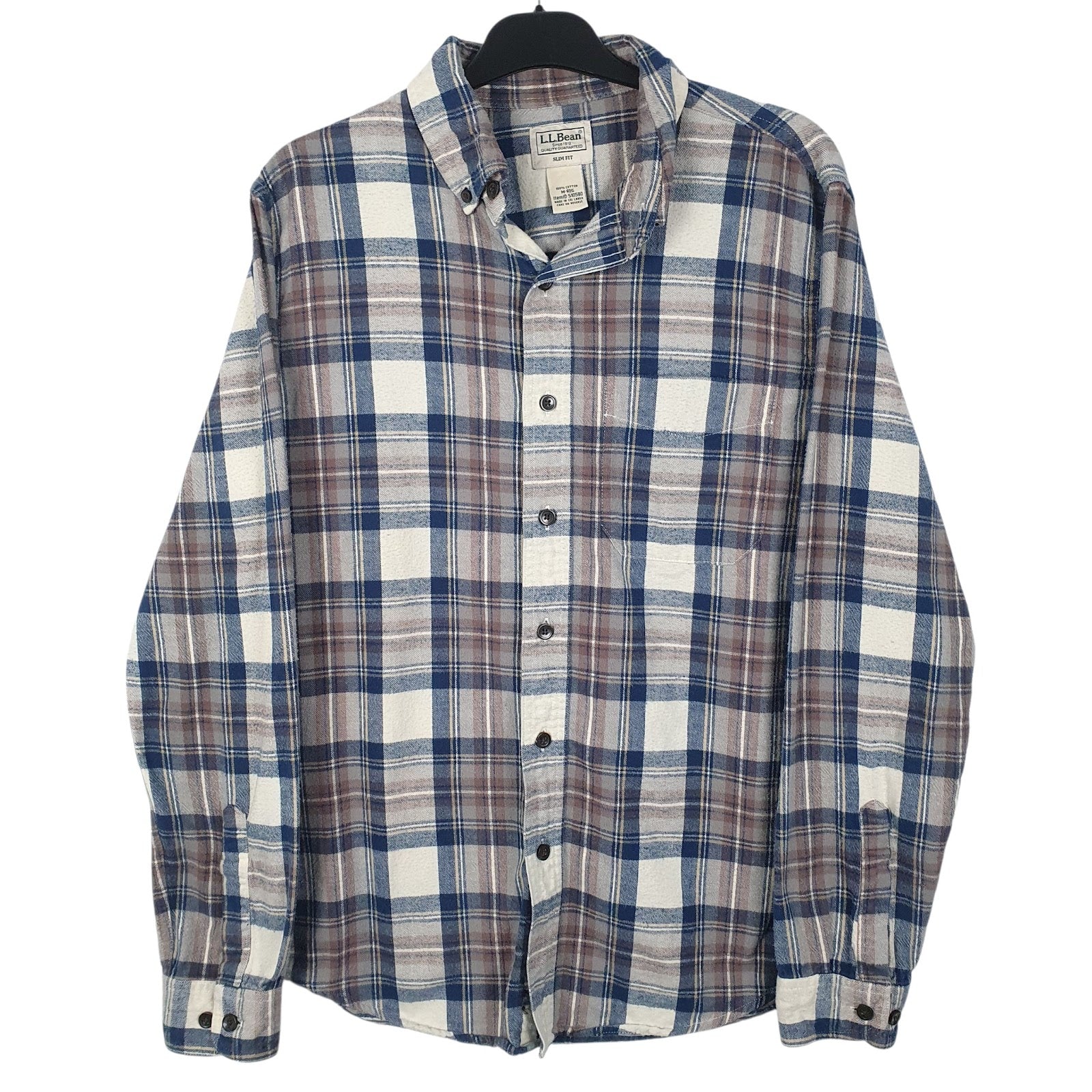 Mens Grey L.L.Bean Flannel Long Sleeve Shirt