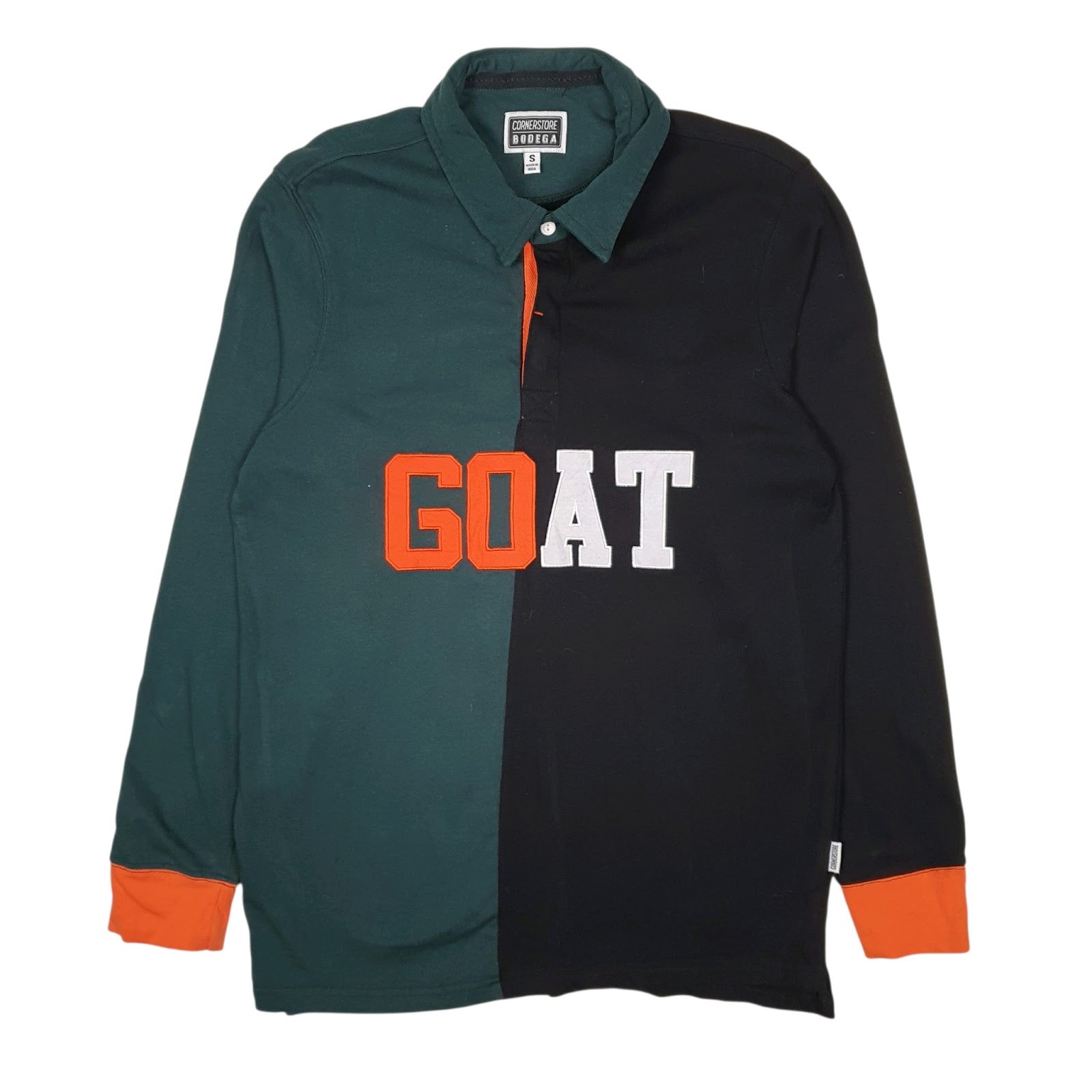Mens Green Cornerstone Bodega Rugby G.O.A.T Greatest Long Sleeve Polo Shirt