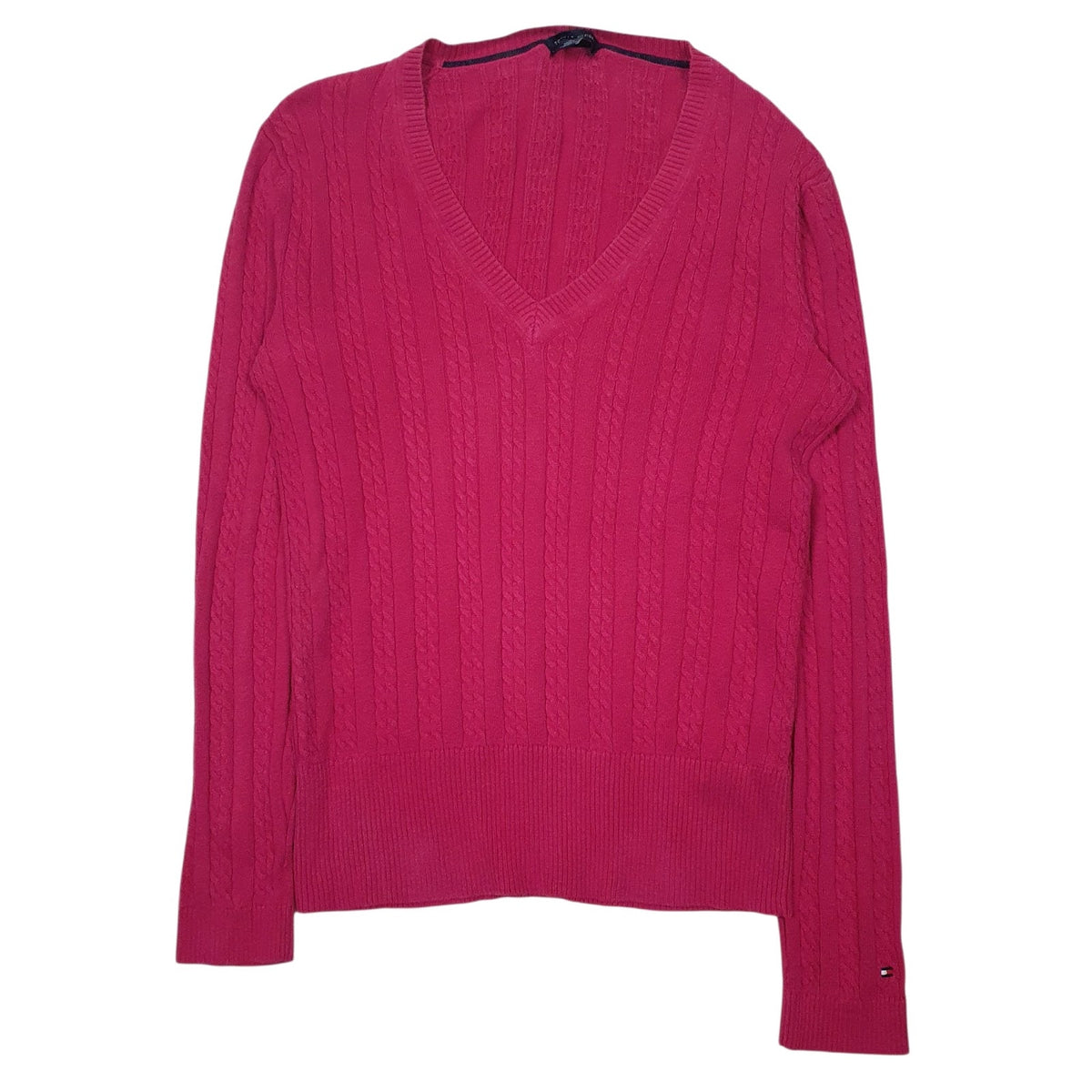 Womens Pink Tommy Hilfiger Cable Knit V Neck Jumper