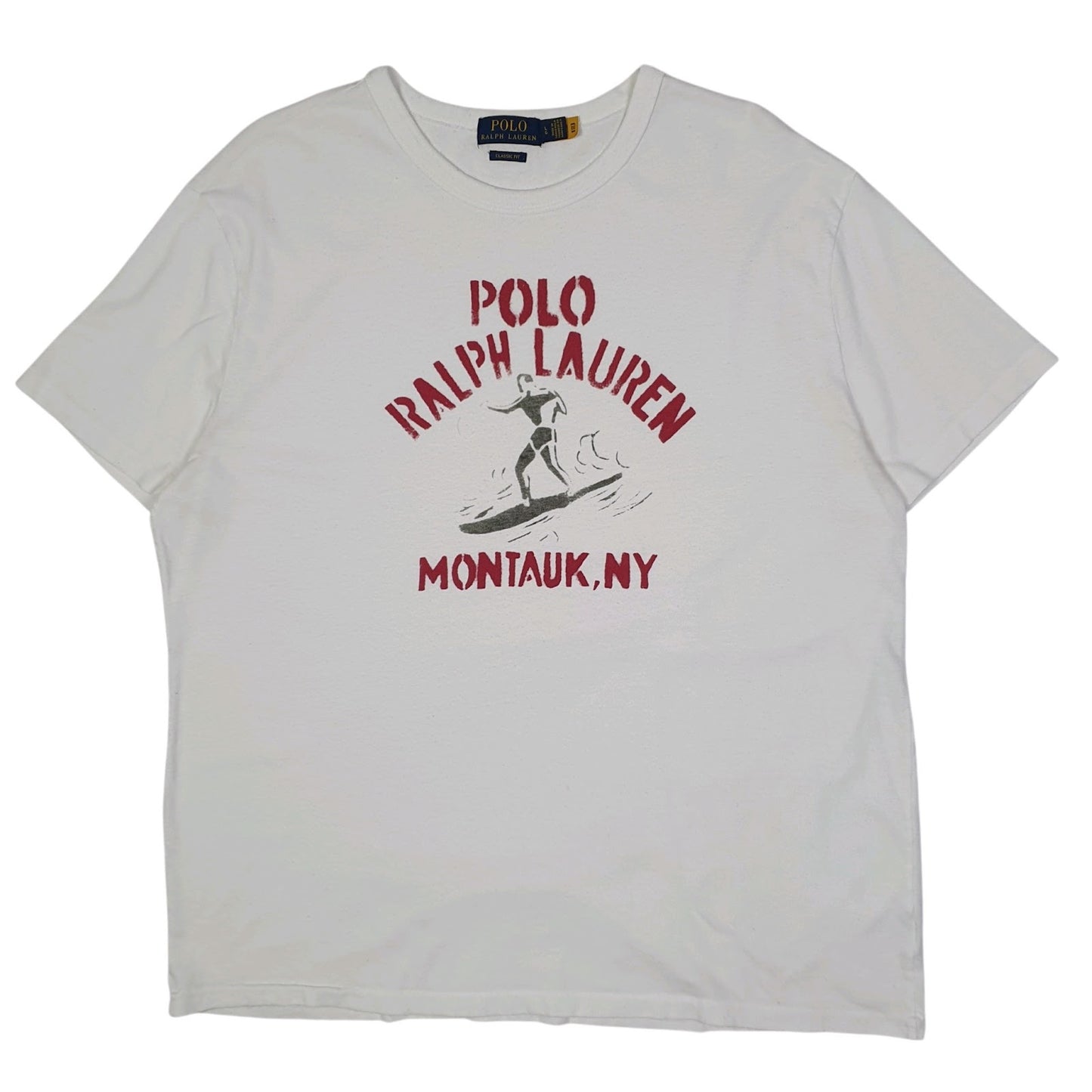 Mens White Polo Ralph Lauren Montauk NY Surfing Short Sleeve T Shirt