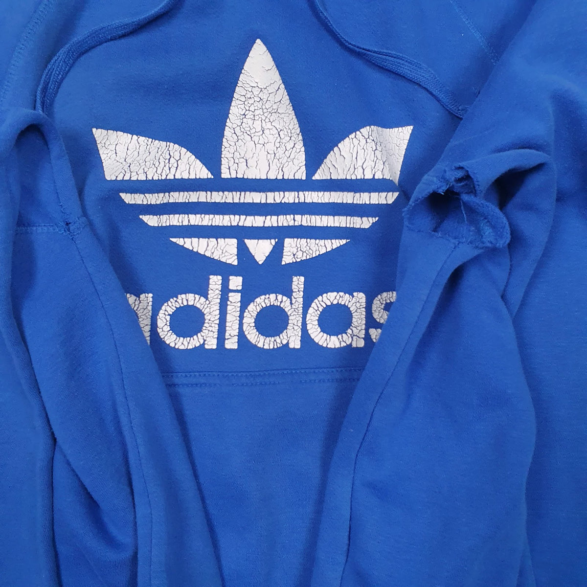 Mens Blue Adidas Spellout Hoodie Jumper
