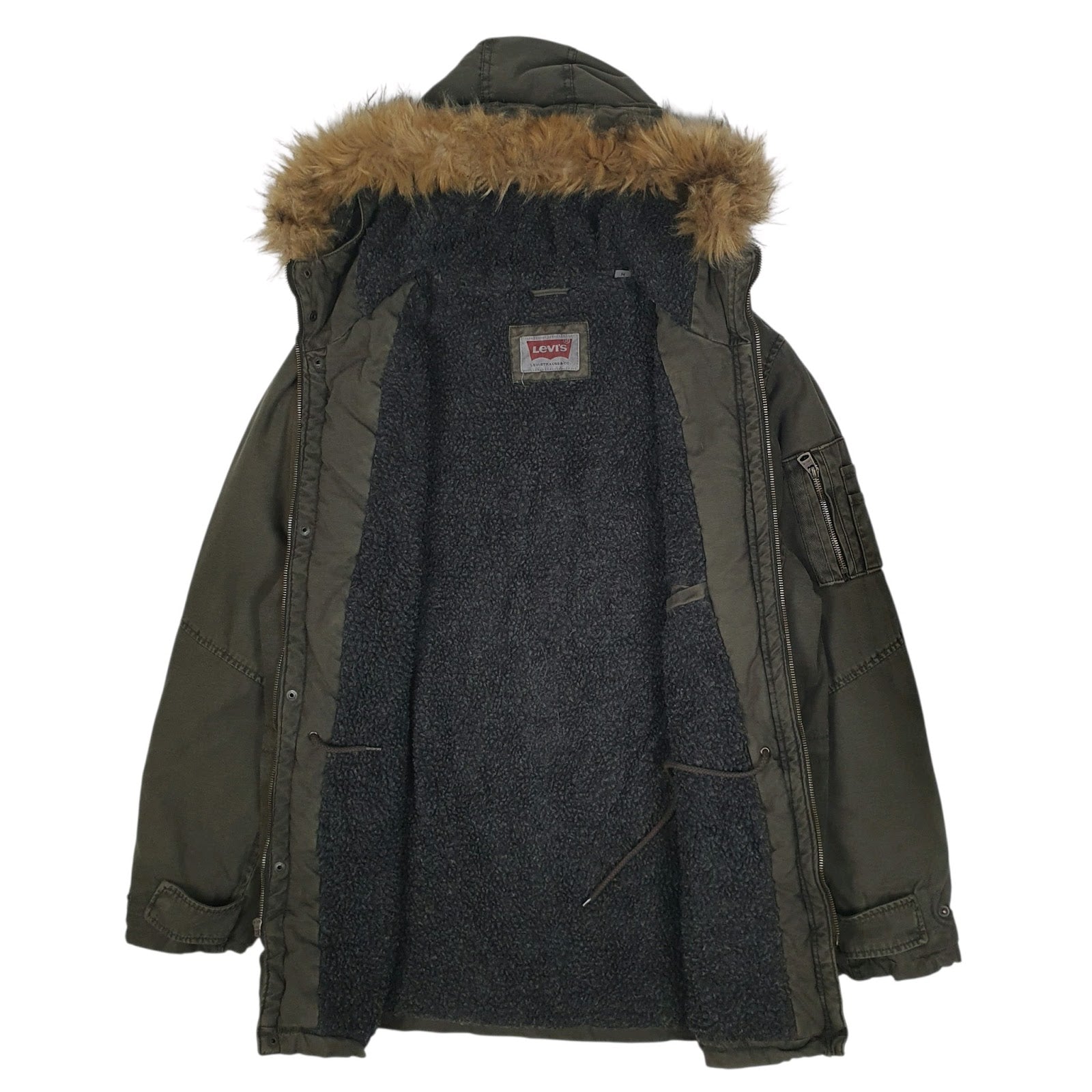Mens Green Levis Heavy Sherpa Lined Military  Coat