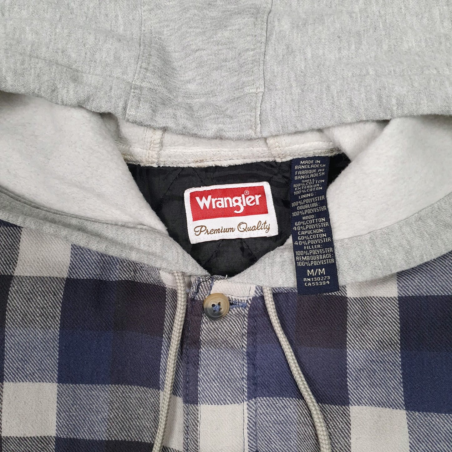 Mens Blue Wrangler Shacket Hoodie Plaid Windbreaker  Coat