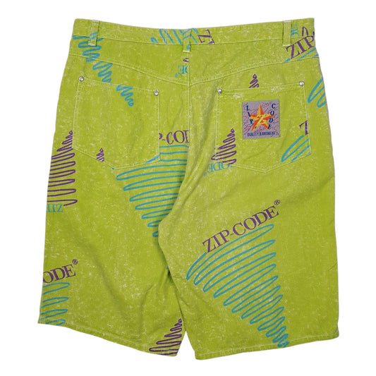 Mens Green Zip Code Jeans Vintage 00s  Shorts