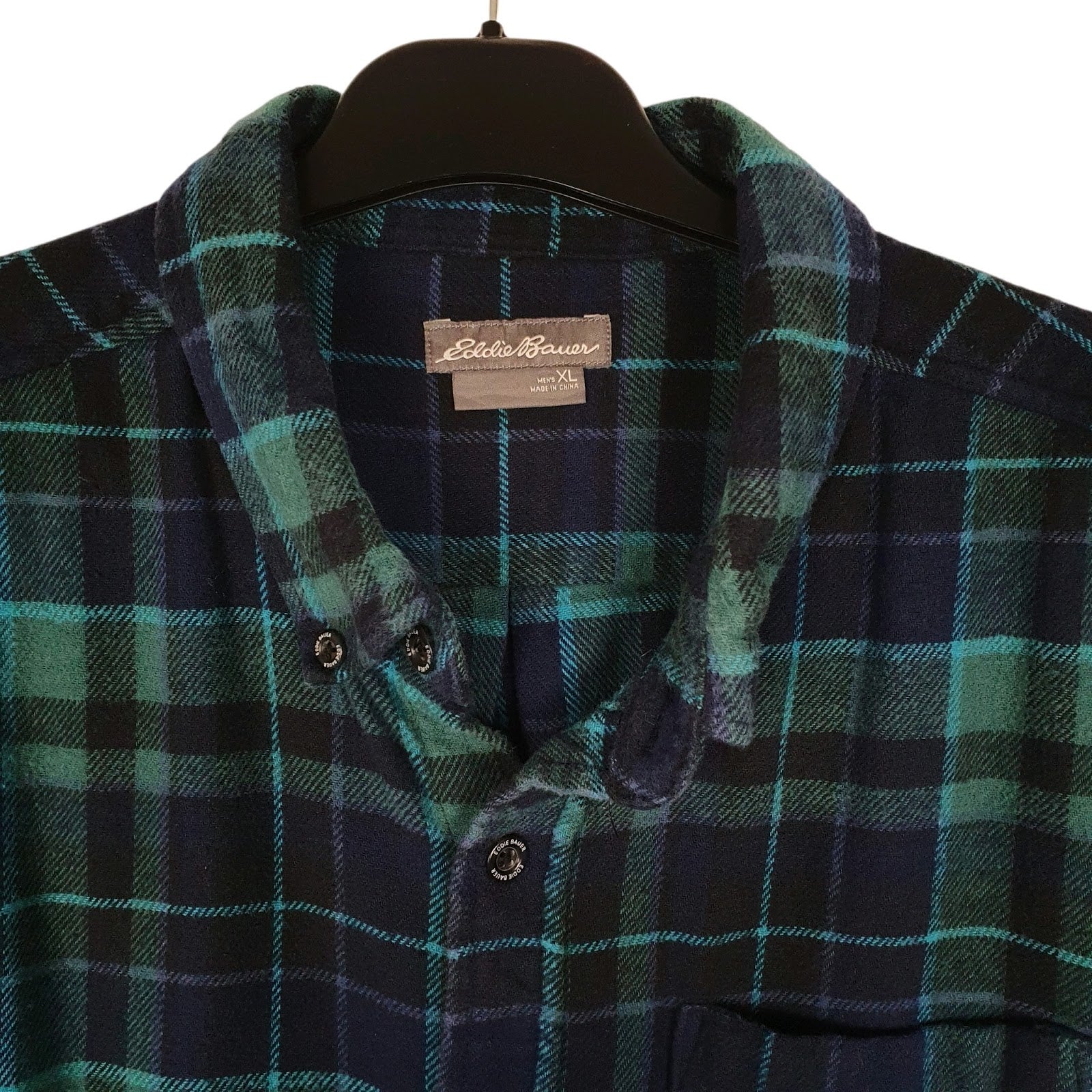 Mens Navy Eddie Bauer Heavyweight Plaid Flannel  Shirt